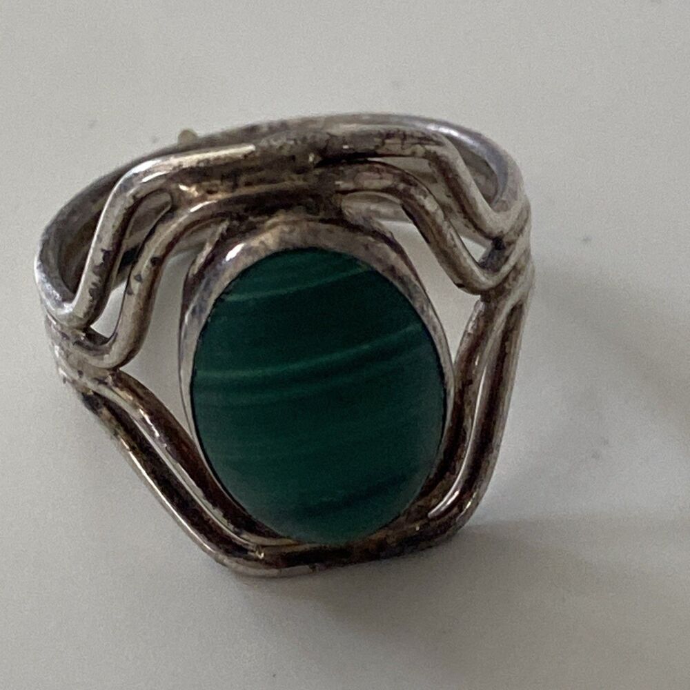 Vintage Sterling Silver Green Malachite Ring Size 9